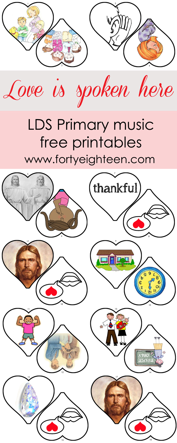 It's so easy to teach Love is Spoken Here to the primary kids with these cute {FREE} printables from FortyEighteen.com