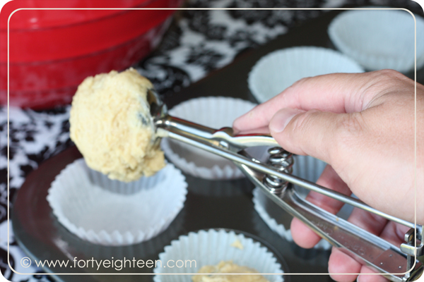 Use a cookie scoop to fill muffin cups. Genius!